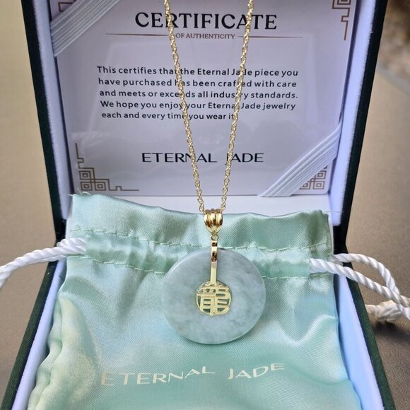 Dynasty ✦ Dragon Circle Jade Pendant ✦ 18k Gold Over 925 Silver 18" Chain NWT - Picture 1 of 15